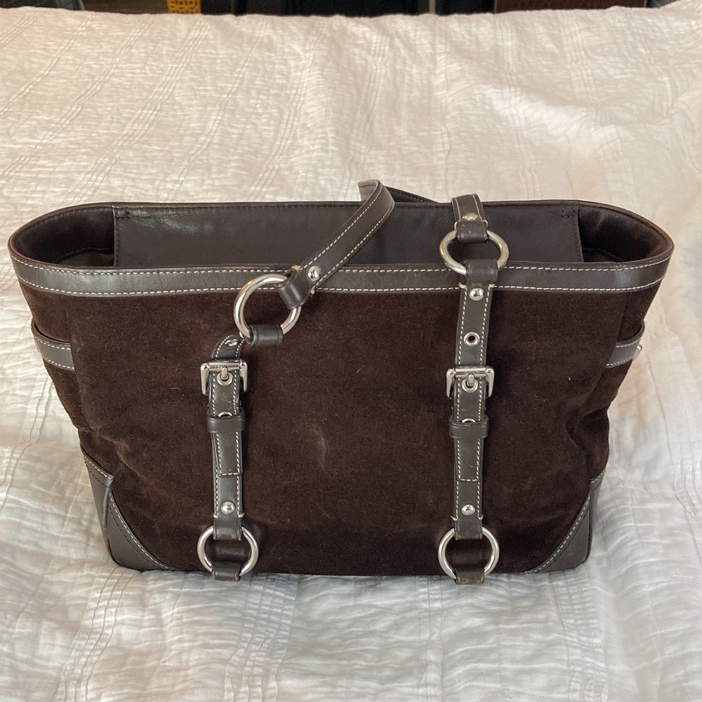 Coach Brown Suede and Leather Handbag/Tote - Picture 2 of 11